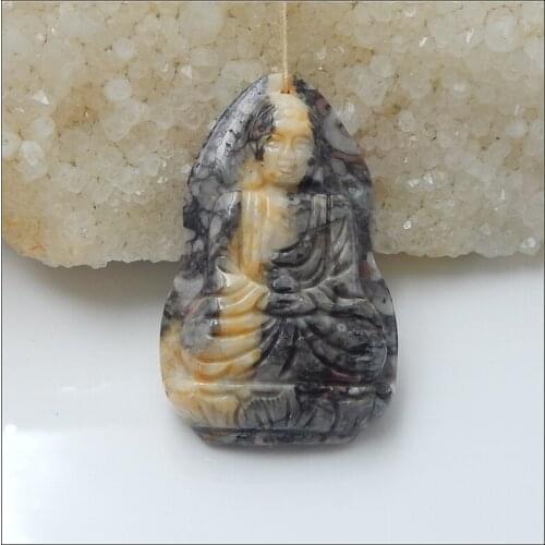 Sale 1Pcs Crinoid fossil Carved Buddha Necklace Pendant 48x31x8mm 16g Fashion Jewelry Accessories