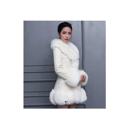 Womens Faux Fur Coat Warm In Winter 4 Colors Imitation Fox Fur Long Temperament Large Fur Collar Young Ladies