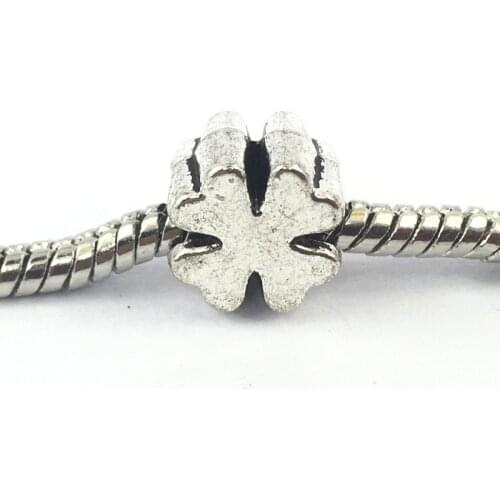 Silver Plated Bead Four-Leaf Clover European Beads Fits Charm Bracelets Necklaces DIY Jewelry