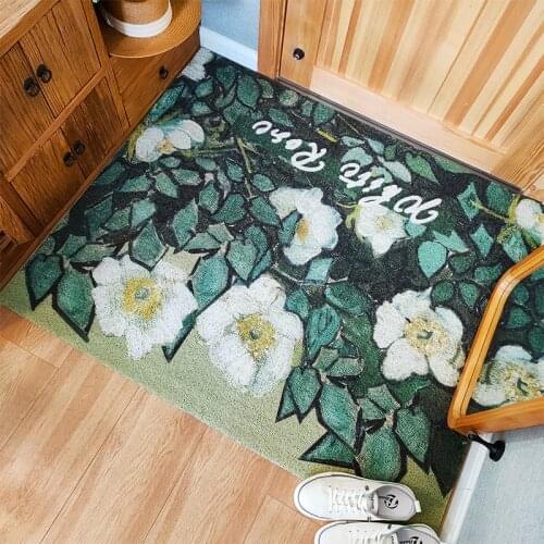 Rubber Doormat Washable Non-slip Rug for Hallway Retro Flower Resist Dirt Trapper Rugs Easy Clean Carpet Shoe Scraper Mat