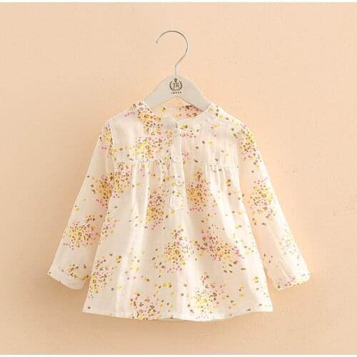 Girls Shirts 2019 Autumn Spring Casual 2-12 Years Cotton Mandarin Collar Long Sleeve Floral Print Kids Baby Girl White Blouses