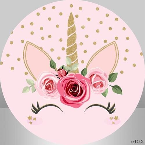 Sensfun Unicorn Happy Birthday Party Round Backdrop Eyelash Pink Flower Photography Background