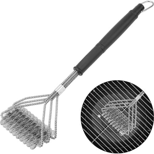 Triple-Head BBQ Cleaner Grill Scraper Stainless Steel Wire Bristles Barbecue Cleaning Brush BBQ Accessories Cooking Tools