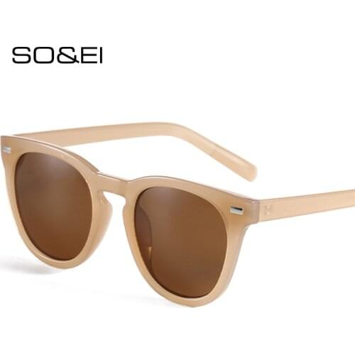 SO&EI Retro Punk Round Sunglasses Women Fashion Rivets Decoration Eyewear Men Shades UV400 Jelly Tea Sun Glasses