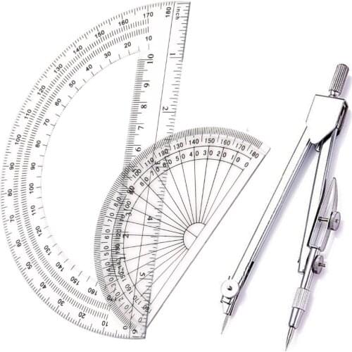 Student Drawing Compass Math Geometry Tools Protractor Angle Measurement (1 Compass +2 Protractor)