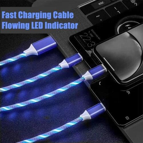 Flowing LED Glow Data USB Cable Charger Type C/Micro USB/8 Pin Charging Cable for iPhone Xs 11 Pro Samsung Galaxy A10S A20S A30S