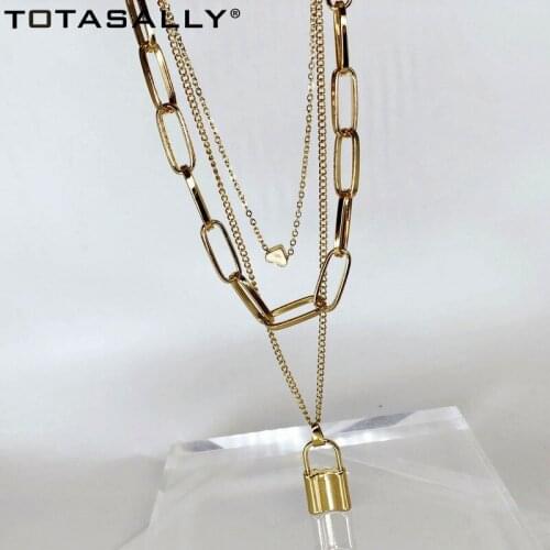 TOTASALLY Punk Womens Chain Necklace Fashion Hot Golden Layed Collar Necklaces & Pendants Lady Jewelry Gifts Dropship