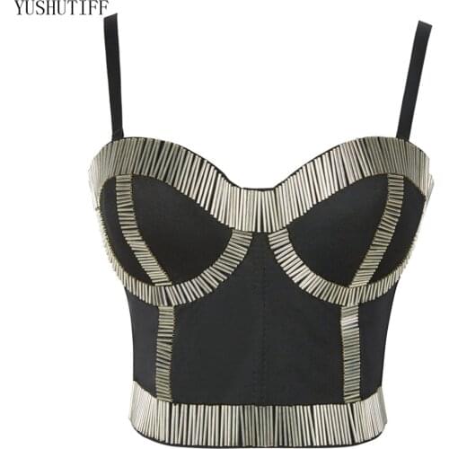 Beading Round Tube Shiny Nightclub Crop Top To Wear Out Corset Top Sexy Tops Women Bra Push Up Bustier Female Tops Mujer DB254