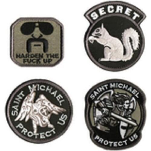In Black Squirrel Patches HARDEN THE FUCK UP Embroidery Patches SAINT MICHAEL PROTECT US Patch
