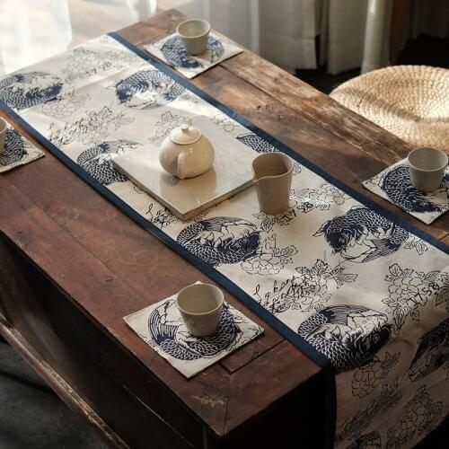 30x120/160/180/200/220cm Vintage deep blue and white color squid table runner towel cotton linen tea table cloth mat bed runner