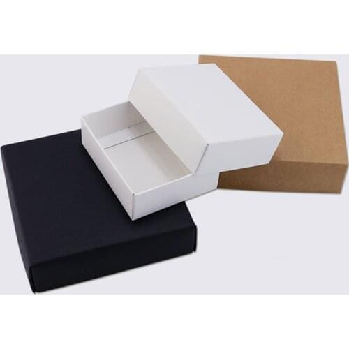20 pcs Kraft Paper Drawer Type Craft Gift Box White Black Jewelry Handmade Soap Packaging Boxes For Wedding Party Candy