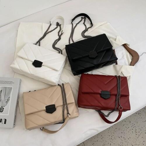 Fashion Large Capacity Chain Single Shoulder Bags Women Simple Lattice Pattern Messenger Handbag Elegant Lady PU Leather Bag