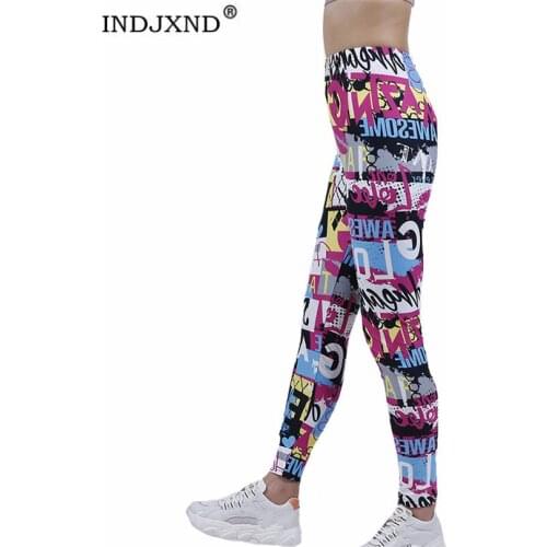 INDJXND Women High Elastic Fitness Sport Gym Leggings Color Letter Love Pants Slim Running Tights Sportswear Trousers Clothing