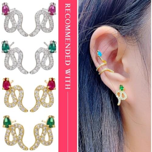 ZHUKOU One pair snake shape stud earrings for women gold/silver color stud earrings diy CZ crystal 2020 NEW Jewelry model:VE284