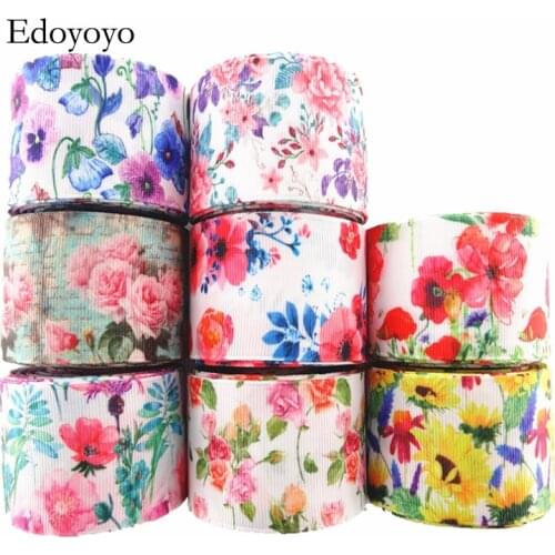 18081807, 1-1/2" 38mm 10 yards flowers printed grosgrain ribbons DIY hair bows handmade materials