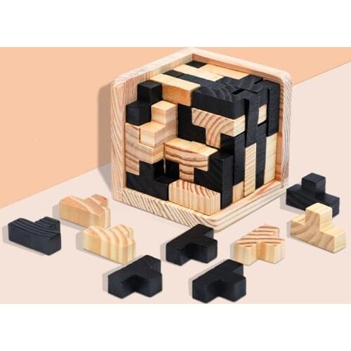 Wooden Toys Retro Kongmingsuo Lubansuo Leisure Toys Office Decompression Toy Game Props Small Building Block Splicing Toy