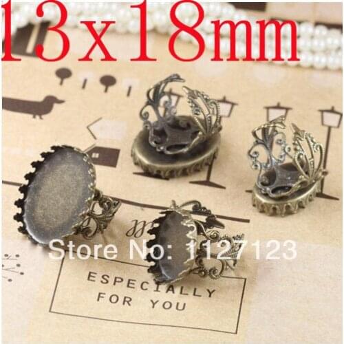 100Pcs 13X18MM oval Crown filigree ring blanks-ring base,brass filigree rings lead adjustable ring bases with flower pattern