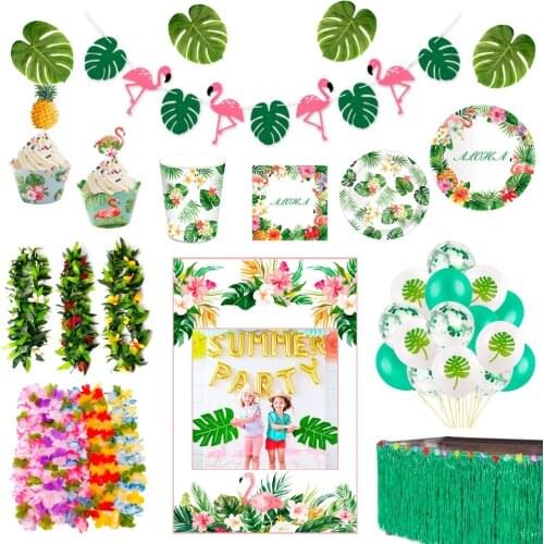 HUIRAN Hawaii Party Decorations Pink Flamingo Decoration Summer Tropical Hawaiian Party Favors Supplies Luau Aloha Party Decor
