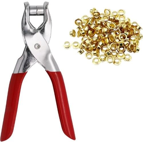 Eyelets Punch Tool Heavy Duty Hand Pliers Belt Holes Puncher with 50pcs Eyelets Grommets for Leather Belt Adjustment DIY Crafts