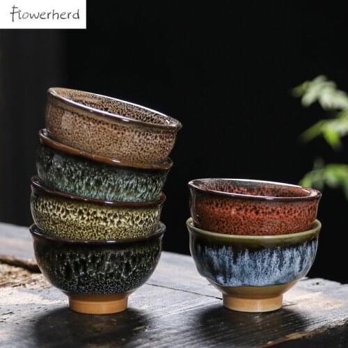 Ceramic Tea Cup Porcelain Teacups Teaware Kung Fu Tea Set Cup Household Kiln Change Glaze Pottery Tea Cup Set of 6