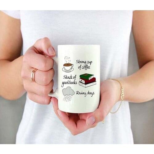 Coffee, Books & Rain Book Lover Gift Mugs, Reading Coffee Mug, Bookworms Gifts for Readers, Reader Gift, Reader Mug, Reading Boo