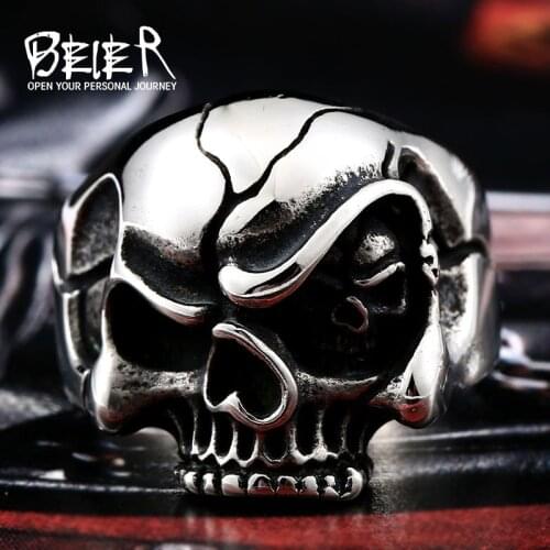 Beier new store 316L Stainless Steel ring Skull In The Evil Eye Personlity Biker Skull Rings LLBR8-483R