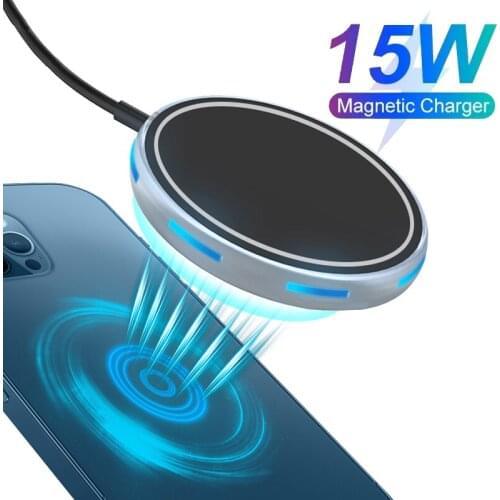 LED 15W Magnetic Charger Portable Mini Type C Charging Pad LED Qi Wireless Charge Adapter For iPhone 12 11 Pro Max 12 Mini X XR