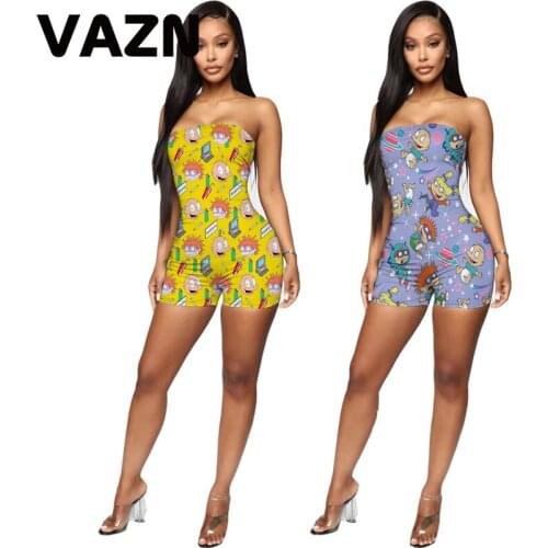 VAZN Top design 2020 summer sexy lady yellow purple cartoon print playsuit strapless skinny plausuit young girl fashion playsuit
