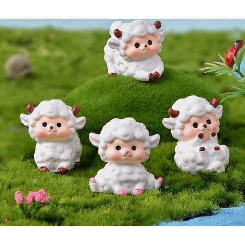 Cute White Sheep Lamb Moss Micro Landscape Ornaments Resin Home Cake Ornaments DIY Garden Decorations Miniature Accessories New
