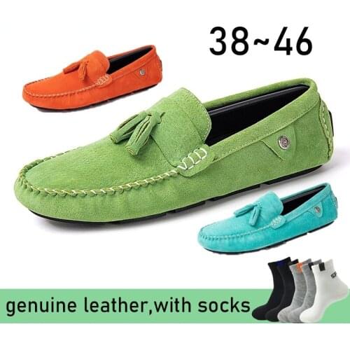 2021 Fashion Men Genuine Leather Shoes Slip on Black Shoes Genuine Leather Loafers Mens Moccasins Shoes Italian Designer Shoes
