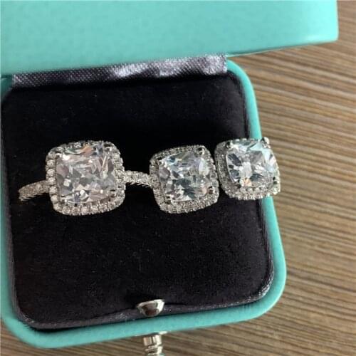 Solid 925 Sterling Silver cushion cut zircon cz Jewelry set Engagement ring stud earring for Wedding for women gift