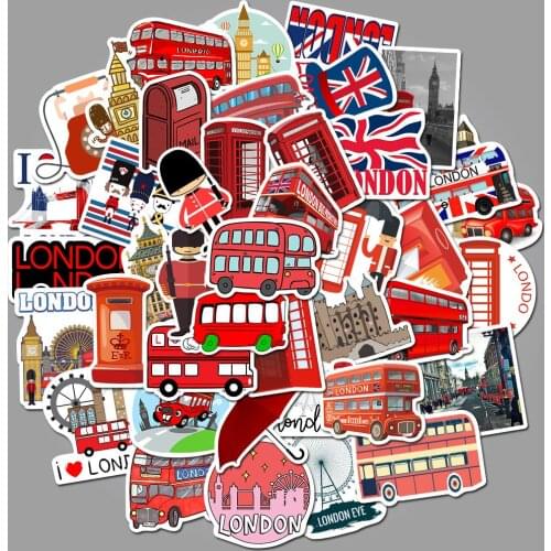 50pcs/Pack London English-style DIY Stickers Waterproof For Skateboard Guitar Luggage Kids Toys wall decal stickers
