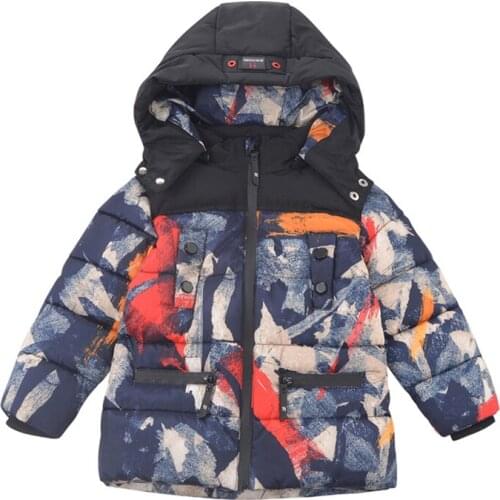 2021 New Childrens Outwear for Boys Autumn Kids Graffiti Down Jackets Winter Thickened Warm Coats Windbreakers for Baby Boys