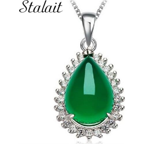 Charms Wedding Green Crystal Silver Color for Women Necklace Jewelry Fashion Luxury Pendant Stone Necklace For Mommy Gift