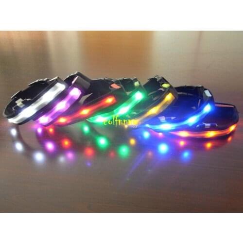 50pcs/lot Fast shipping Flashing In Dark Safety LED Dog Collar Fashion Nylon 3 Mode Dot Lighting LED Pet Collar