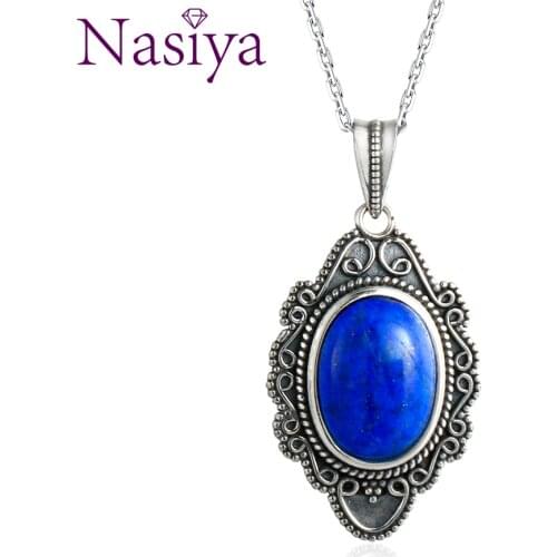 NASIYA Classic Oval Lapis Necklace 925 Sterling Silver Jewelry For Women Party Valentine Anniversary Birthday Gifts Fine Jewelry