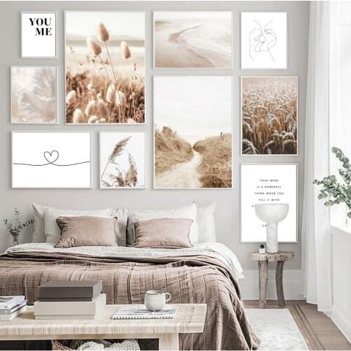 Beach Reed Wheat Line Love Kiss Girl Face Wall Art Canvas Painting Nordic Posters And Prints Wall Pictures For Living Room Decor