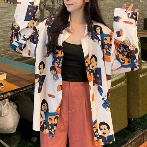 Casual long sleeve shirts turn-down collar print Blouses fashion brand Shirts Womens Clothing Korean style spring fall new tops