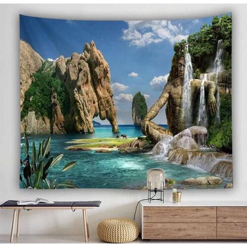 Natural Landscape Green Forest Tapestry Wall Hanging Bedroom Backdrop Decor Hippie Tapestry Wall Carpets Table Cloth Bedspread