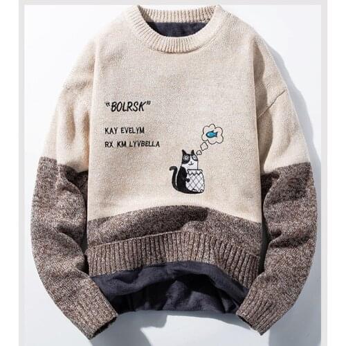 Cartoon Cat Knit Sweater Men Korean Mens Clothes Pullover Men Sweaters Pullover Winter Sweater 2021 New Arrivals M-3XL
