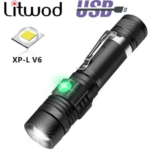 Ultra Bright LED Flashlight With LED lamp beads Waterproof Torch Zoomable 5 lighting modes Multi-function USB charging Camping