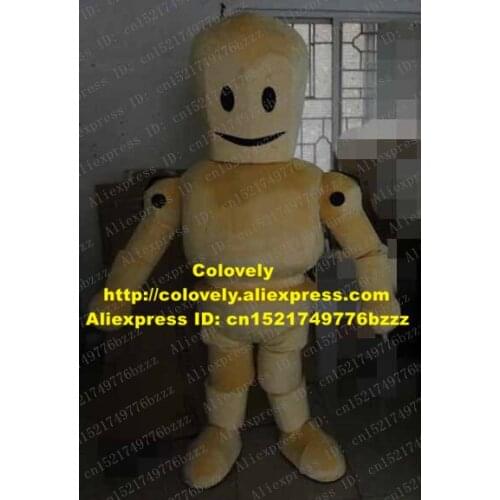 Smart Yellow Wooden Man Mascot Costume Mascotte Doll Maumet Puppet Puppetry With Big Black Mouth Smiling Face No.3777 Free Ship