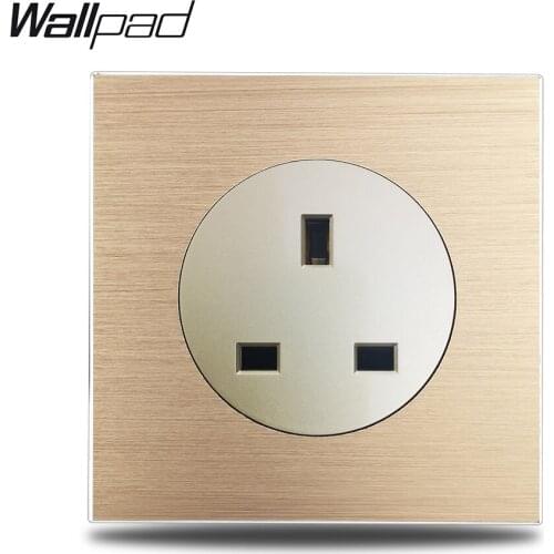 Wallpad L6 Gold 13A UK 3 Pin Plug Electric Power Outlet Wall Socket Gold Brushed Aluminum Metal Panel