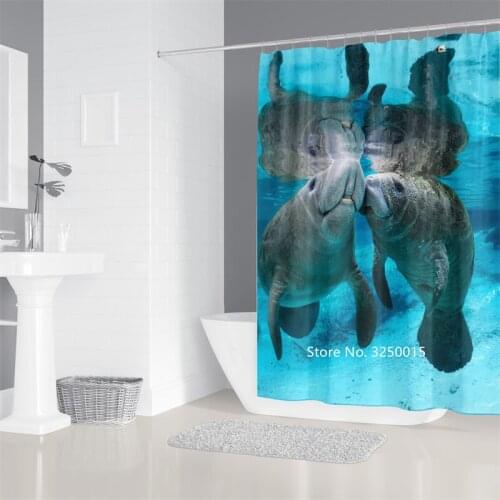 3D Printed Sea Creatures Nordic Style Cute Cartoon Animals Shower Curtain Waterproof and Mildew Proof with Hook Tub Decoration