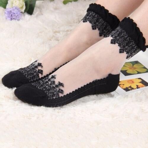 2 Pair Women Lace Ruffle Ankle Sock Soft Comfy Sheer Silk Cotton Elastic Mesh Knit Frill Trim Transparent Womens socks Hot 2020