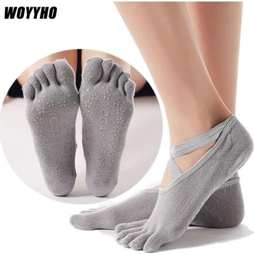 WOYYHO Women Five-Finger Yoga Socks,Backless Breathable Ballet Dance Gym Fitness Socks,Anti-slip Cotton Pilates Sports Socks