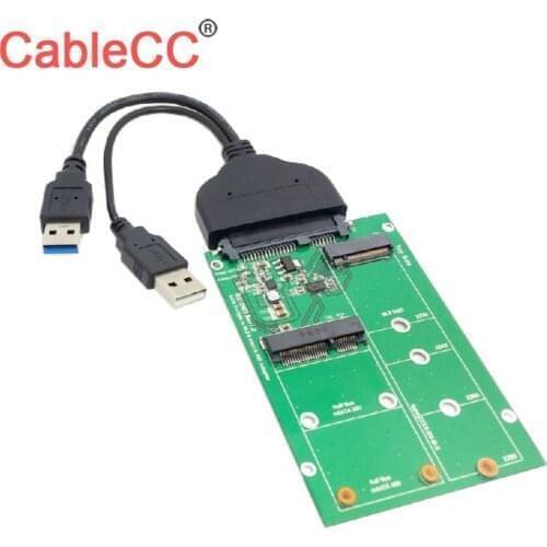 Cablecc USB 3.0 to SATA 22P 2.5" Hard Disk to Mini PCI- E 2 Lane M.2 & mSATA SSD Adapter