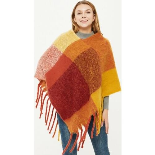 Winter Plaid Ponchos Capes For Ladies Circle Yarn Thick Tassels Cape Thick Color Autumn Plaid Shawl Cashmere Scarf Bufanda Mujer