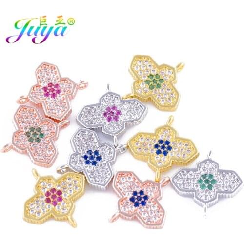 Gold/Rose Gold Micro Pave Zircon Cross Charm Connectors Accessories Fit Women Men Handmade Needlework Jewelry Making