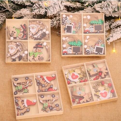 12PCS Santa Claus Wooden Pendants Ornaments Xmas Tree Hanging Wood Crafts Kid Gift Home Christmas Party Decoration Natal Navidad